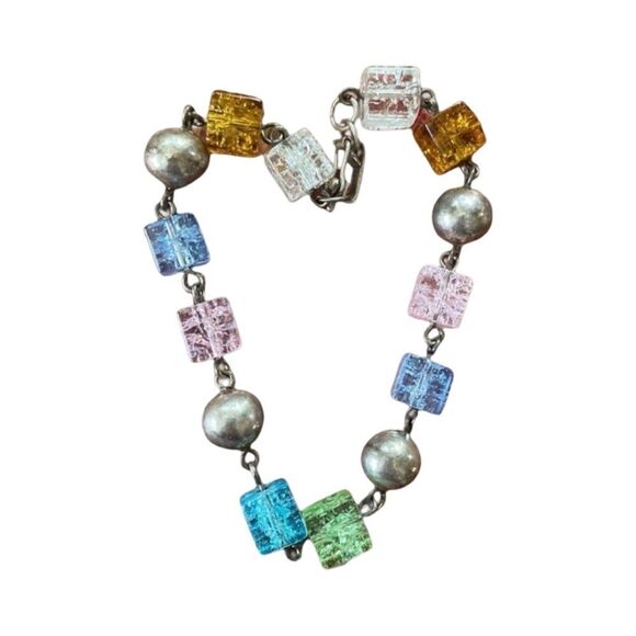 Cubed Square Sterling Silver Fold Over Clasp Bracelet - Picture 2 of 14